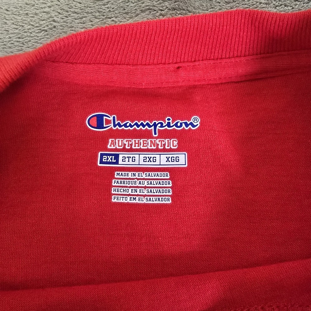 Champion Shirt Mens 2XL Red Long Sleeve Pocket Tee Crewneck Pullover Casual - Picture 2 of 6